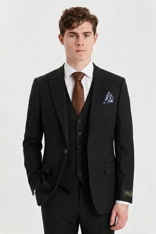 Men's Black 3 Piece Tailored Fit Formal Suit made by Tru Clothing