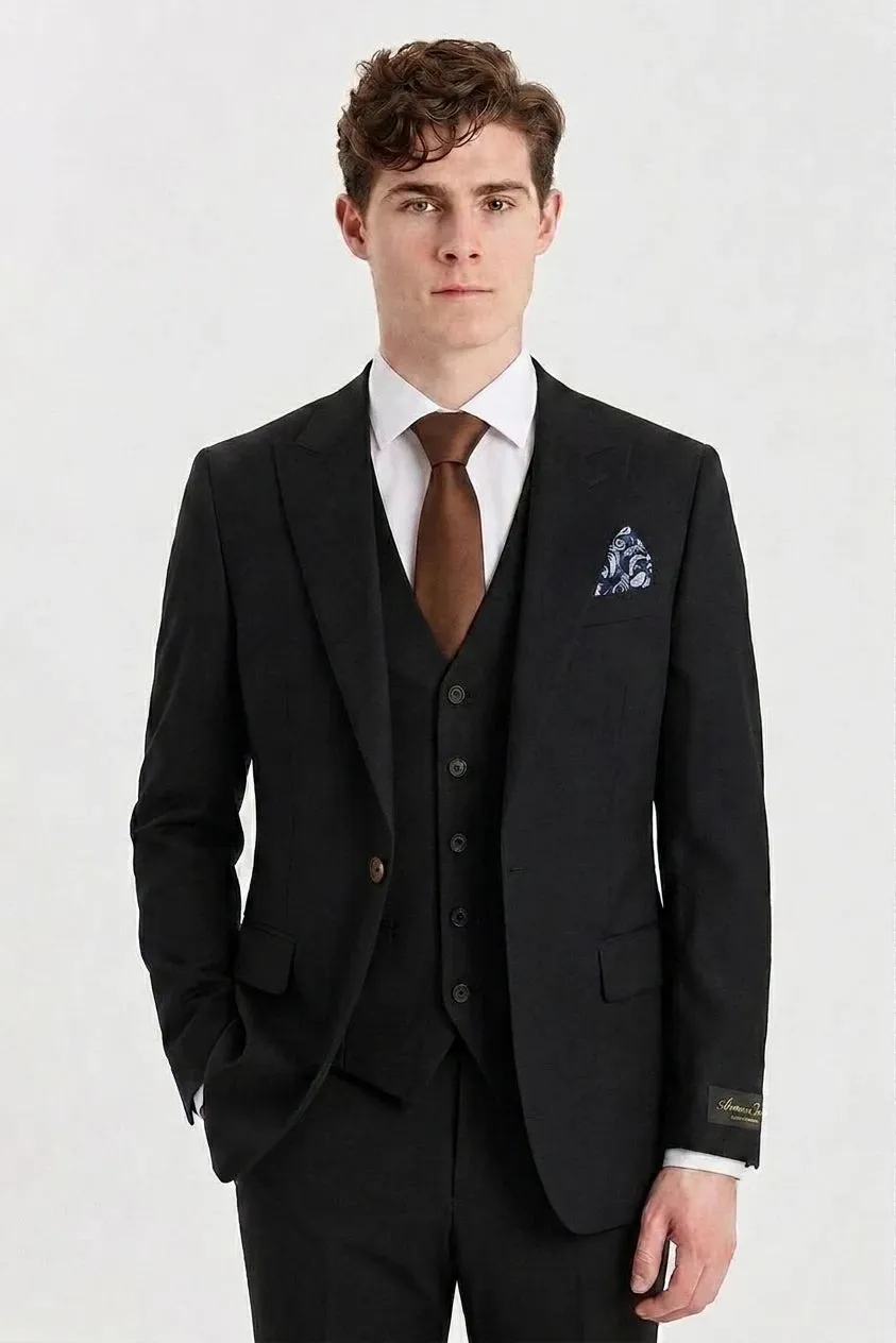 Men's Black 3 Piece Tailored Fit Formal Suit sold by Tru Clothing