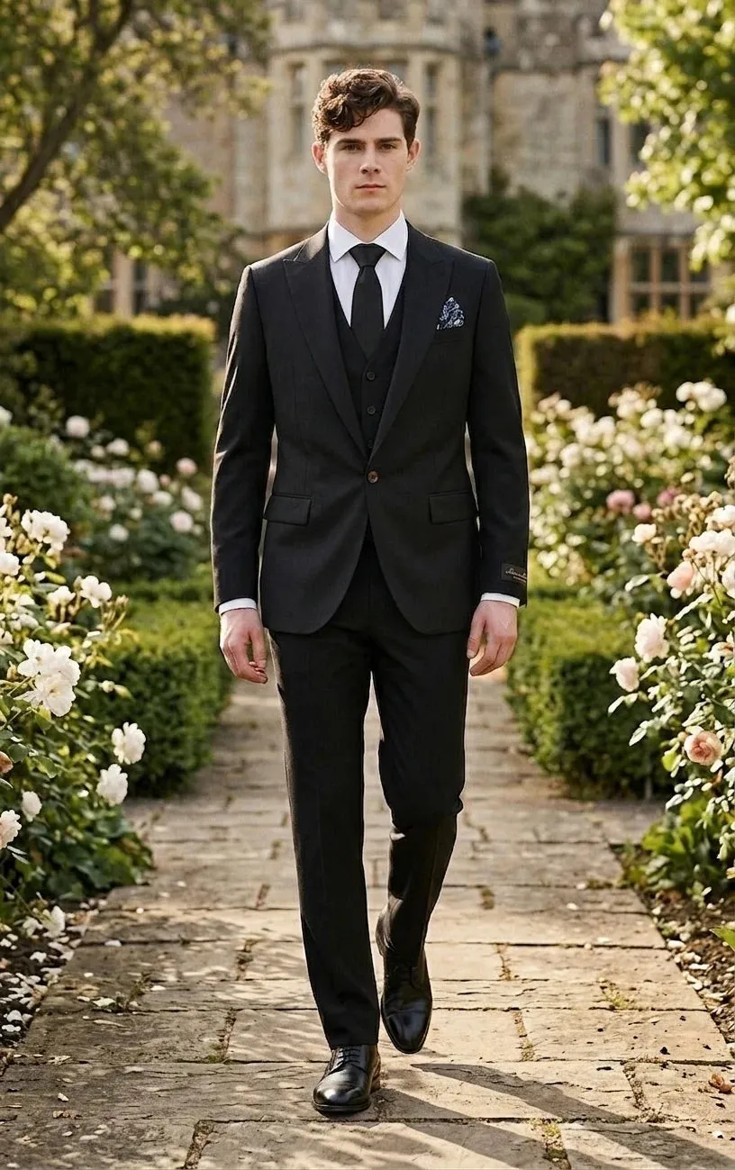 Men's Black 3 Piece Tailored Fit Formal Suit sold by Tru Clothing product image thumbnail 2