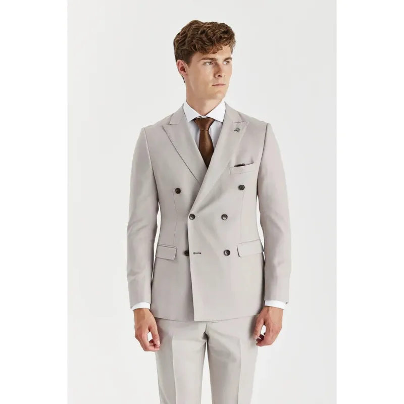 Mayfair - Men's Stone 2 Piece Double Breasted Suit made by Paul Andrew