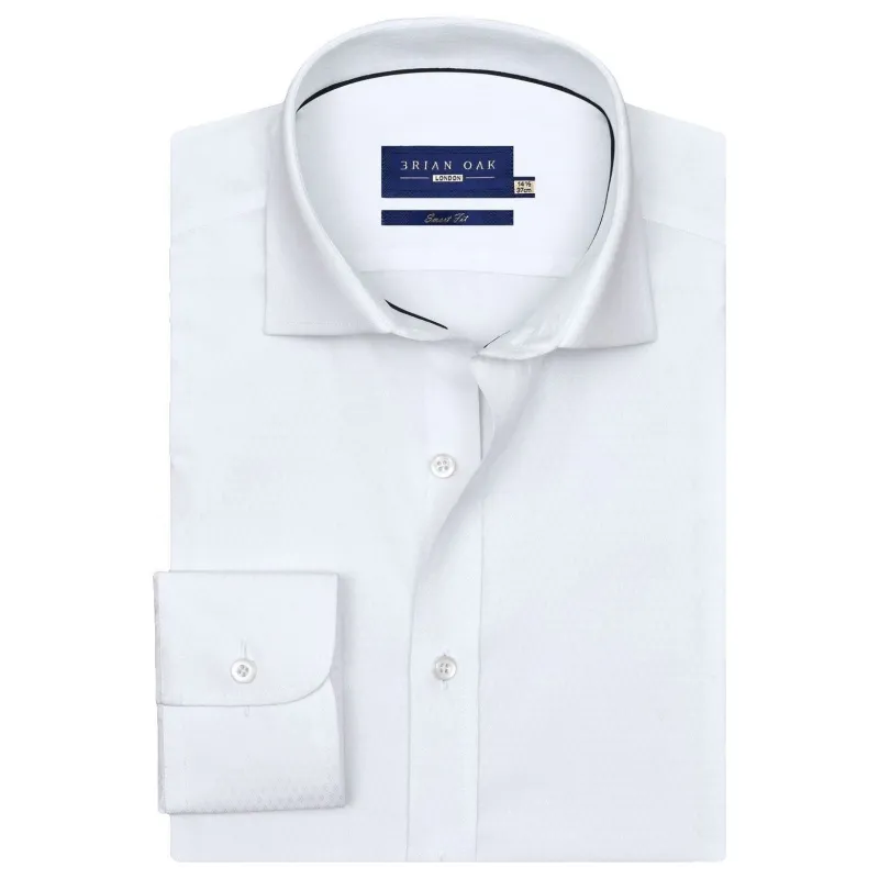 Men's Self Textured White Formal Shirt made by Tru Clothing