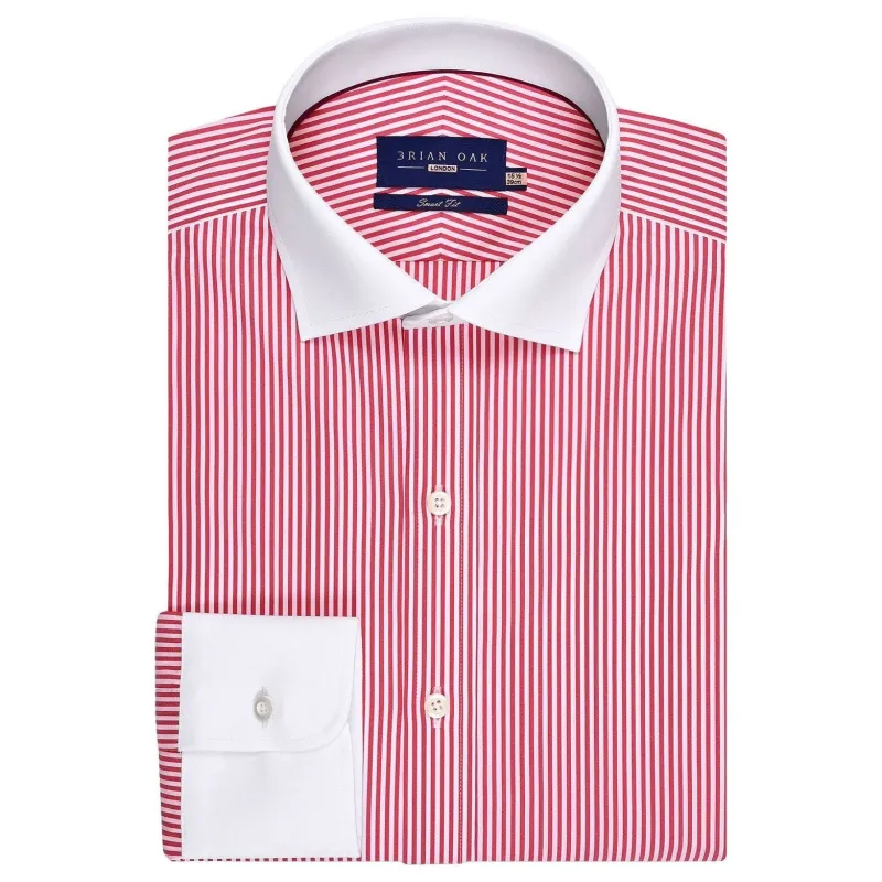 Men's Red Striped Shirt with Contrast Collar | Stylish Cotton Casual Wear made by Tru Clothing