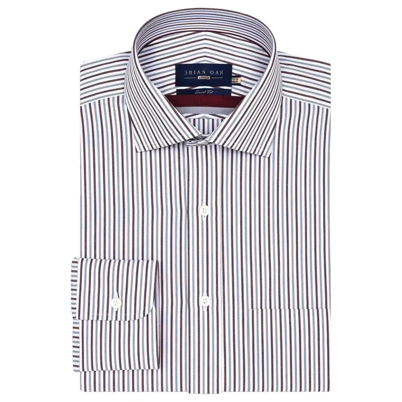 Men's Maroon and Grey Striped Formal Shirt made by Tru Clothing