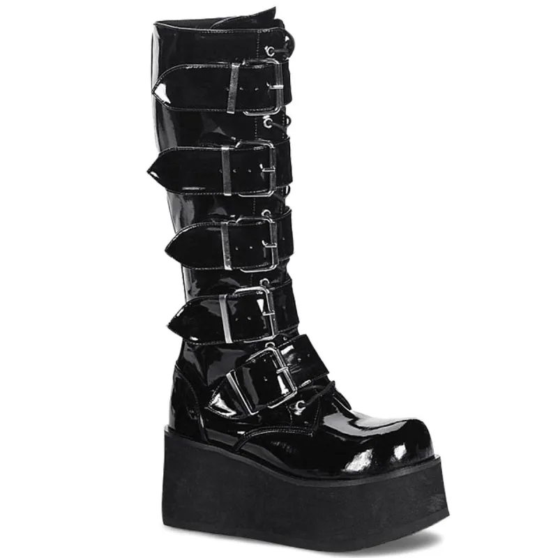 Knee Boots Demonia TRASHVILLE 518 Unisex Goth Punk Rock Black Patent Platform sold by Tru Clothing