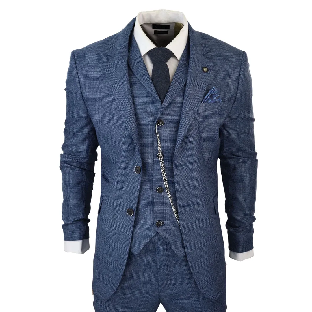 AK-09 - Men's 3 Piece Blue Prince Of Wales Check Suit sold by Tru Clothing
