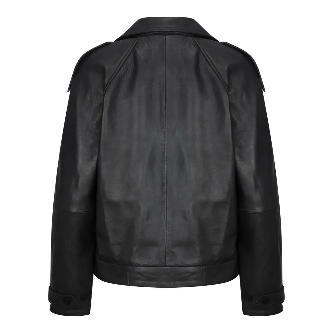 Women's Cropped Trenchcoat Leather Jacket sold by Tru Clothing product image thumbnail 4