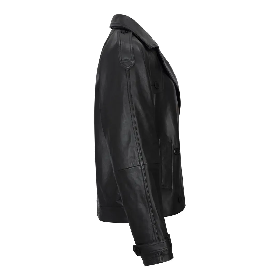 Women's Cropped Trenchcoat Leather Jacket sold by Tru Clothing product image thumbnail 2