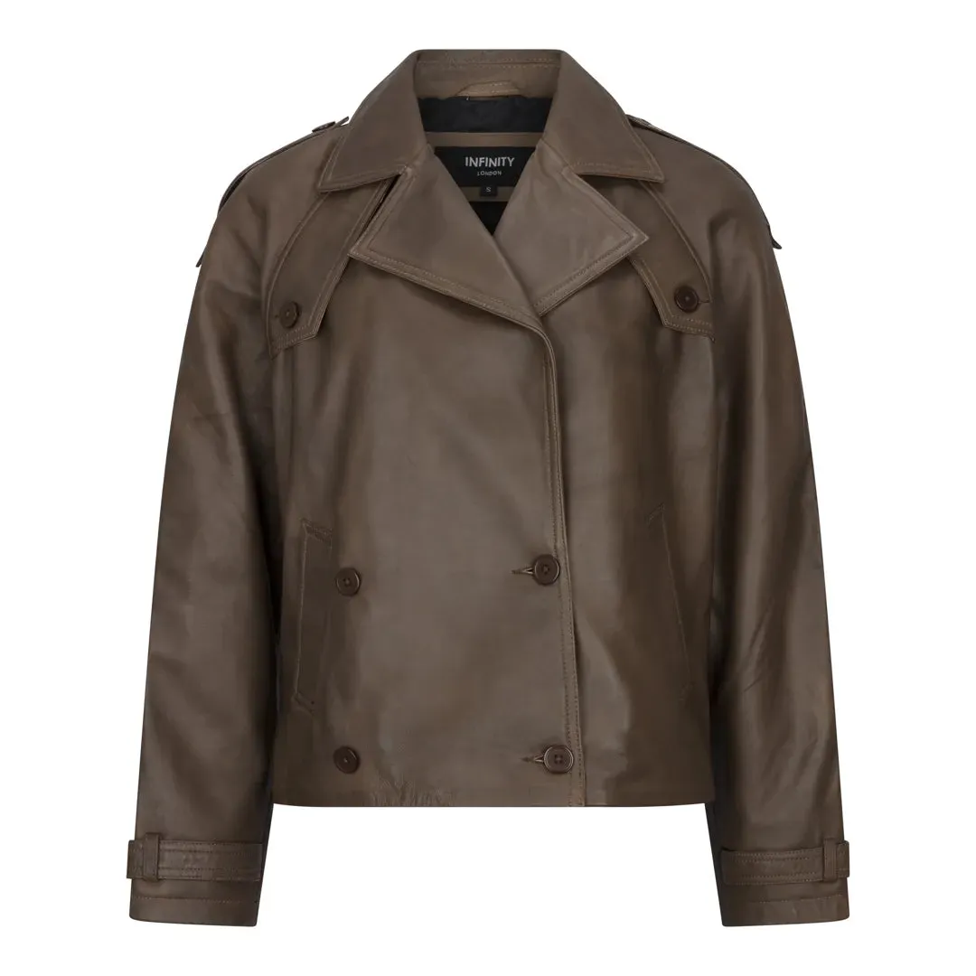 Women's Cropped Trenchcoat Leather Jacket sold by Tru Clothing product image thumbnail 5