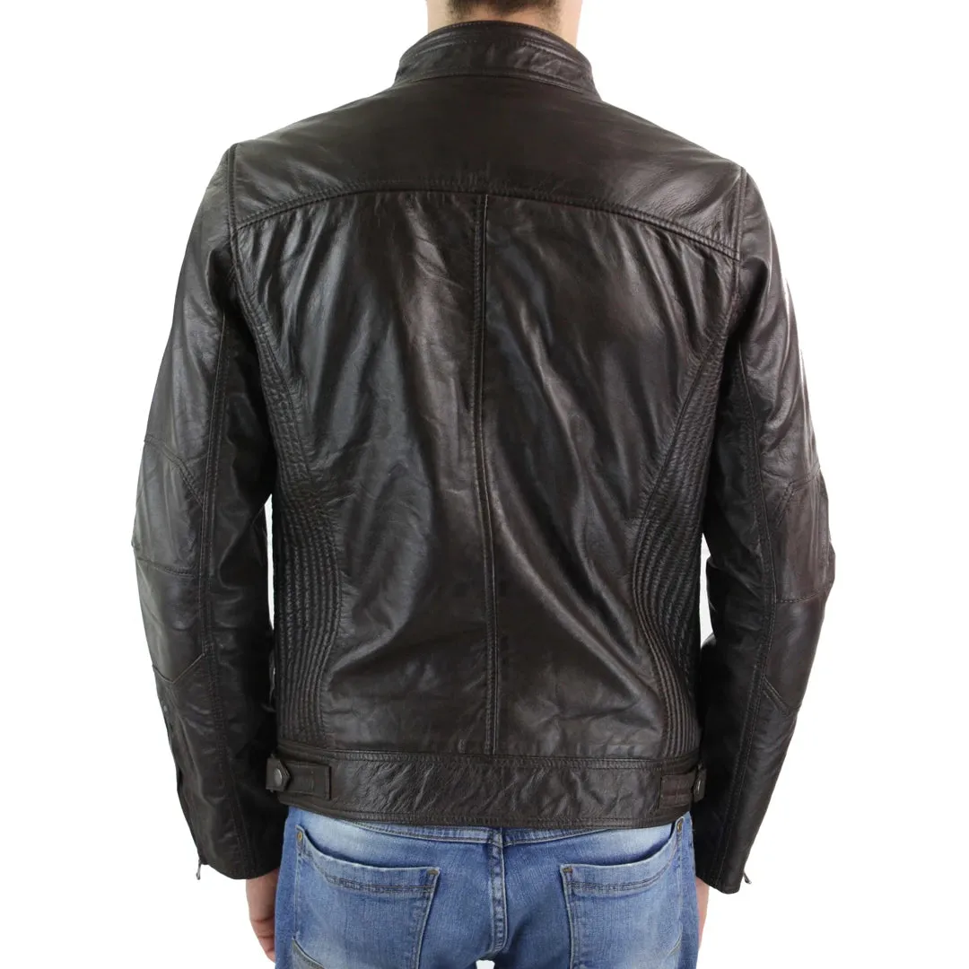 Men's Zipped Leather Biker Jacket Black Tan Brown sold by Tru Clothing product image thumbnail 5