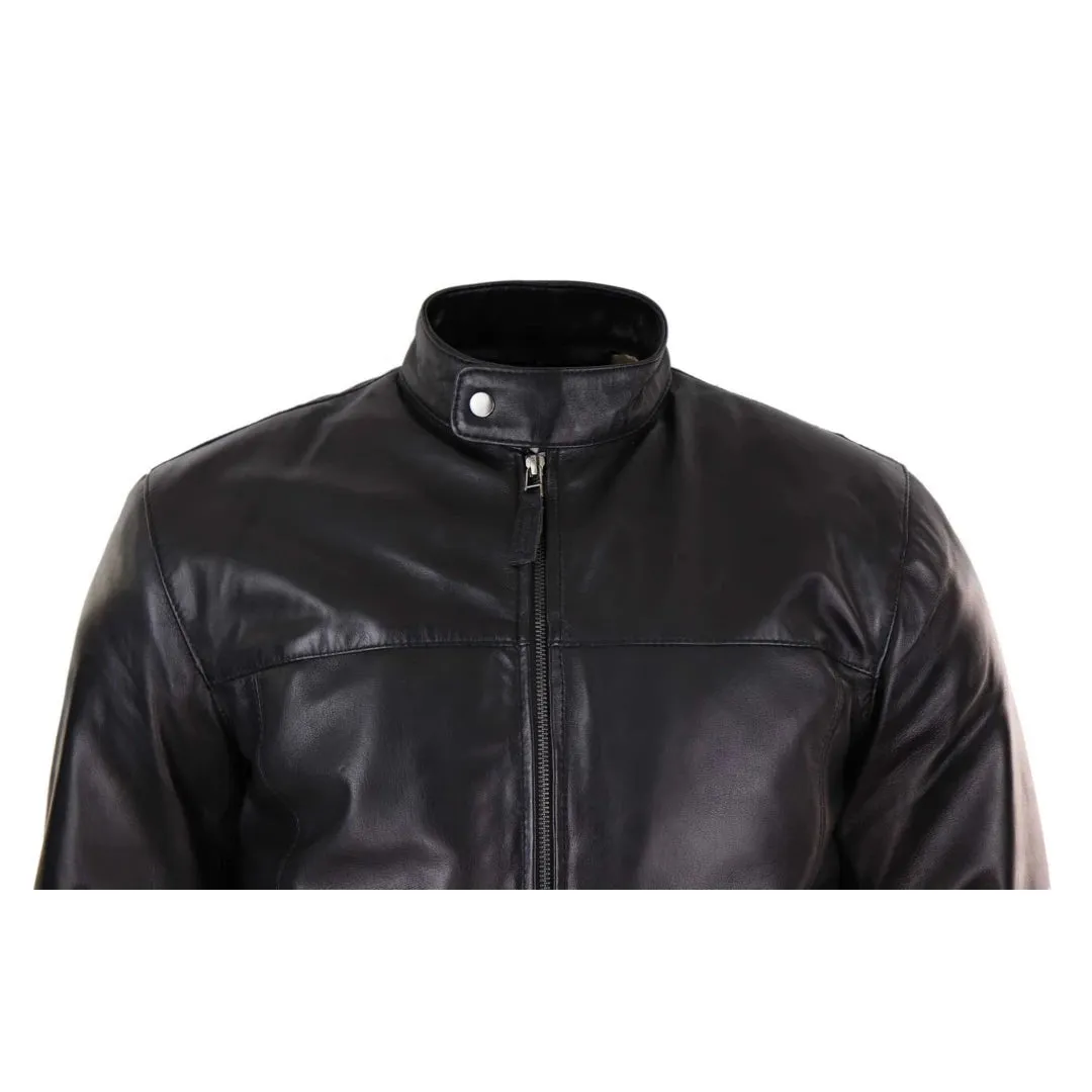 Men's Classic Zip Leather Jacket Nehru Grandad Collar Biker Style sold by Tru Clothing product image thumbnail 4