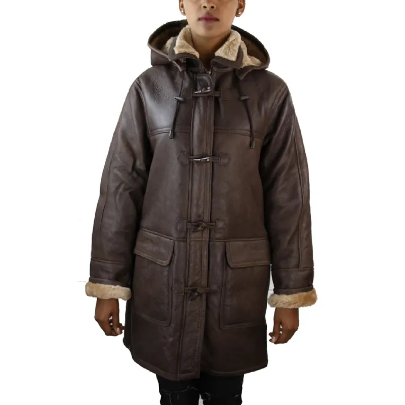 Women's Sheepskin Leather Coat Brown Beige Fur Women's Flying Jacket sold by Tru Clothing