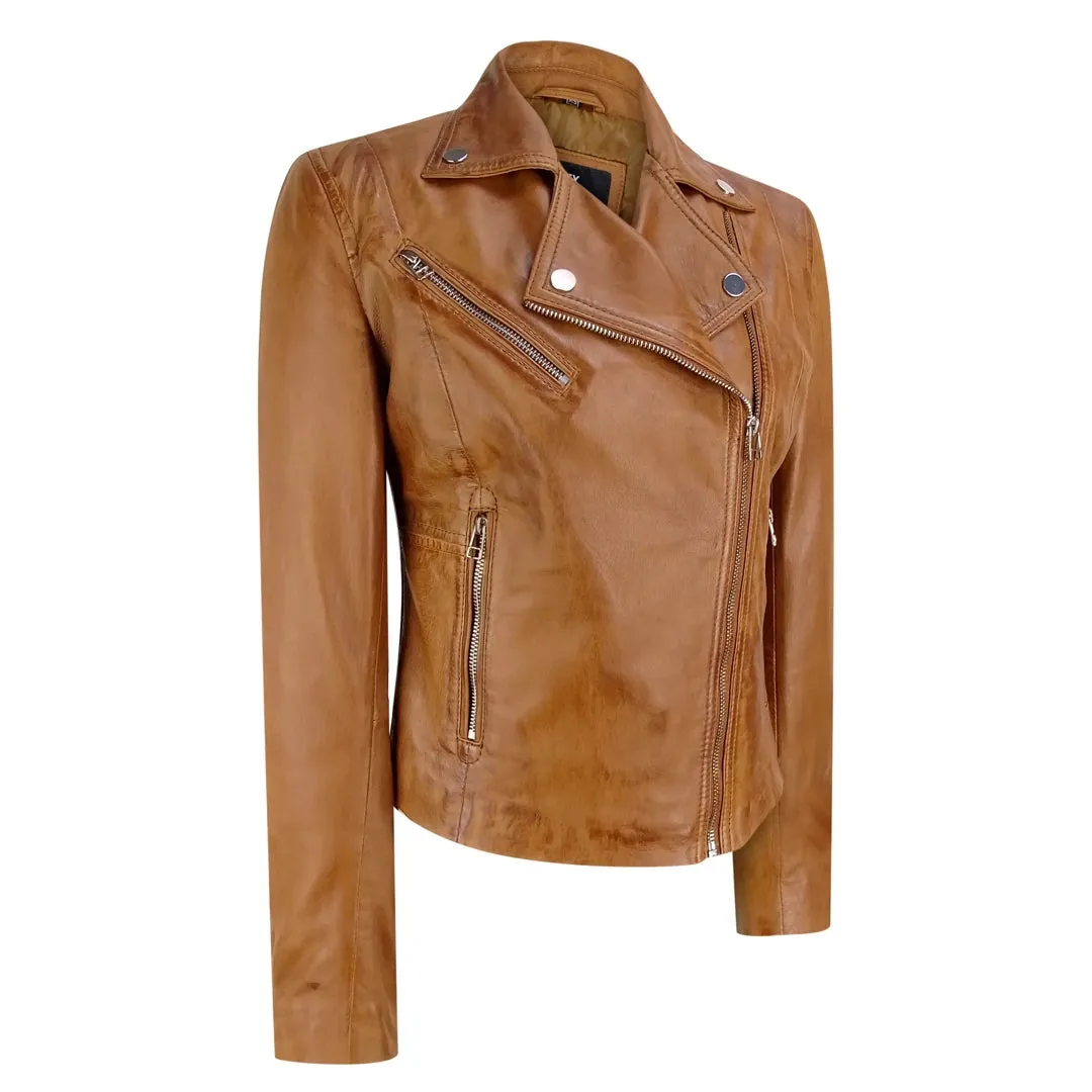 Infinity Women's Brando Tan Biker Soft Nappa Leather Jacket sold by Tru Clothing product image thumbnail 2