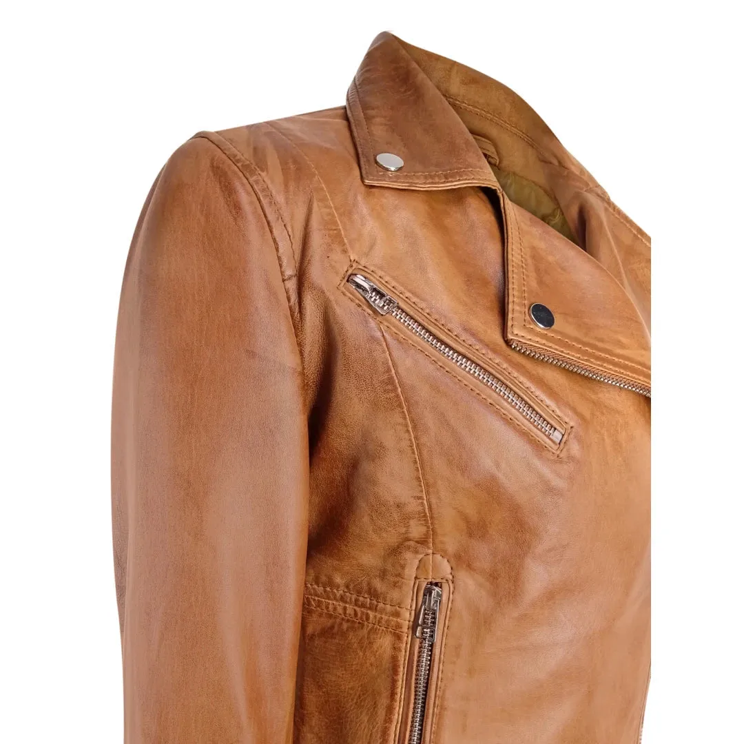 Infinity Women's Brando Tan Biker Soft Nappa Leather Jacket sold by Tru Clothing product image thumbnail 3