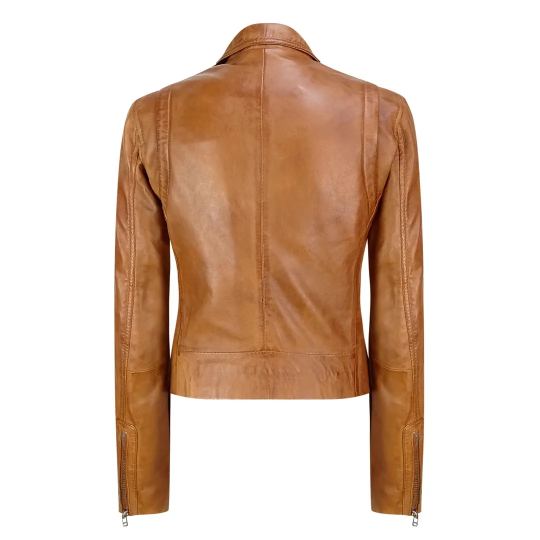 Infinity Women's Brando Tan Biker Soft Nappa Leather Jacket sold by Tru Clothing product image thumbnail 5