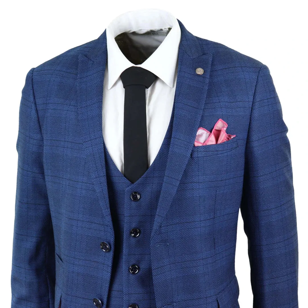 Jerry - Men's Marc Darcy 3 Piece Suit Blue Prince Of Wales Black Check sold by Tru Clothing product image thumbnail 4