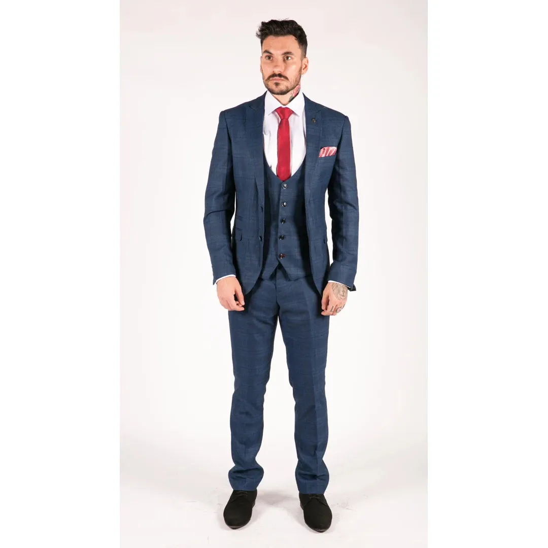 Jerry - Men's Marc Darcy 3 Piece Suit Blue Prince Of Wales Black Check sold by Tru Clothing product image thumbnail 2