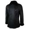 Men's Shearling German Navy Sheepskin Double Breasted Jacket Black Fitted sold by Tru Clothing