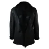 Men's Shearling German Navy Sheepskin Double Breasted Jacket Black Fitted sold by Tru Clothing