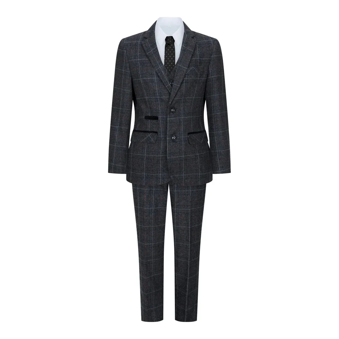 Harvey - Boys Grey Black 3 Piece Tweed Suit Herringbone Wine sold by Tru Clothing product image thumbnail 2