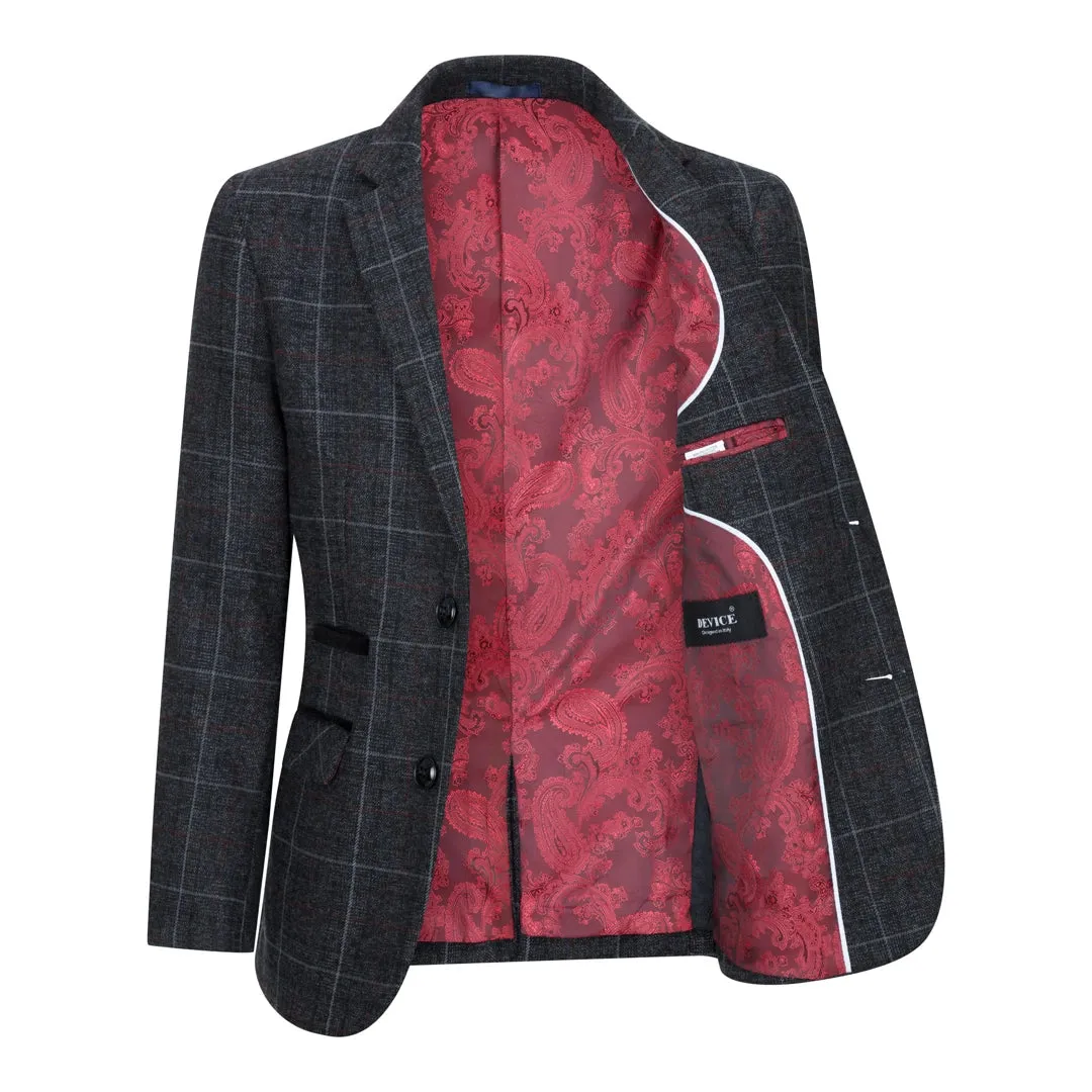 Harvey - Boys Grey Black 3 Piece Tweed Suit Herringbone Wine sold by Tru Clothing product image thumbnail 4