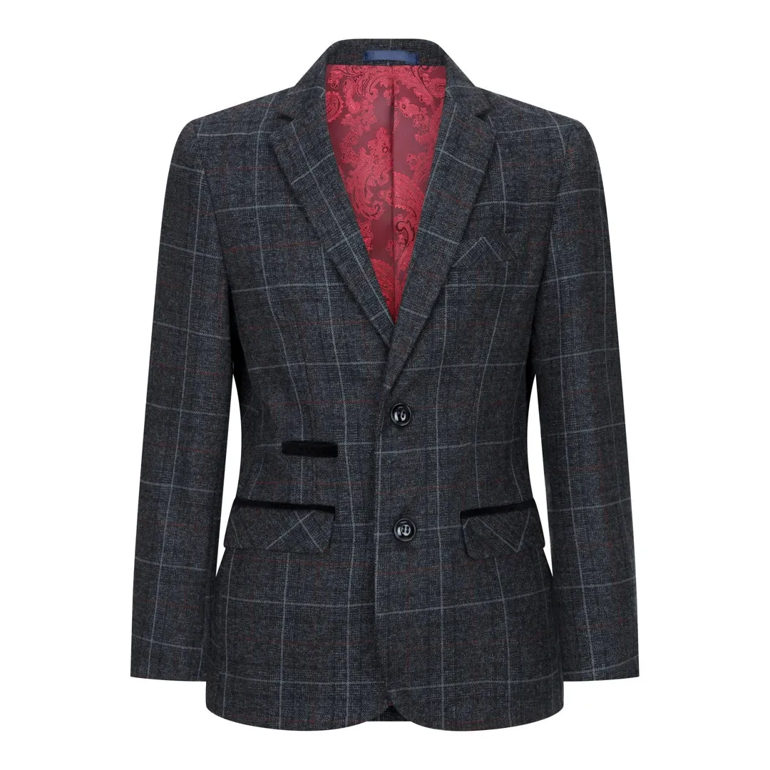 Harvey - Boys Grey Black 3 Piece Tweed Suit Herringbone Wine sold by Tru Clothing product image thumbnail 3