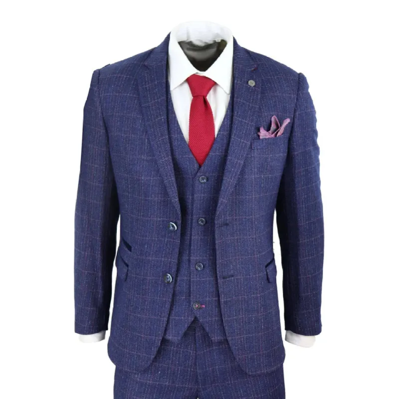 Harry - Men's 3-Piece Suit Blue Check For Wedding Prom sold by Tru Clothing