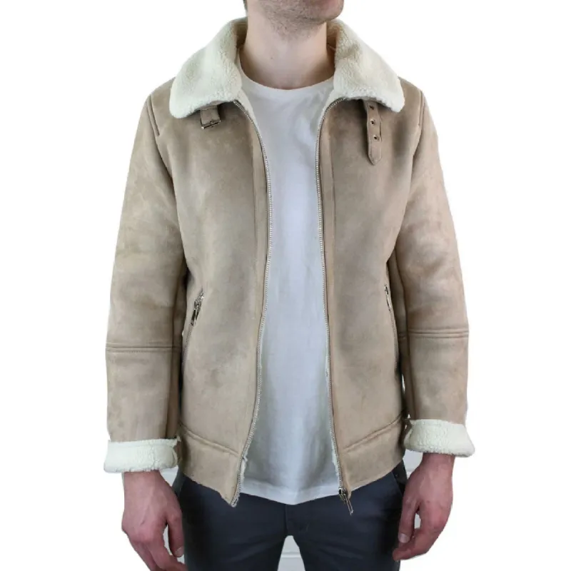 Men's Suede Sheepskin Faux Fur B3 Aviator Flying Jacket Cross Zip RAF sold by Tru Clothing