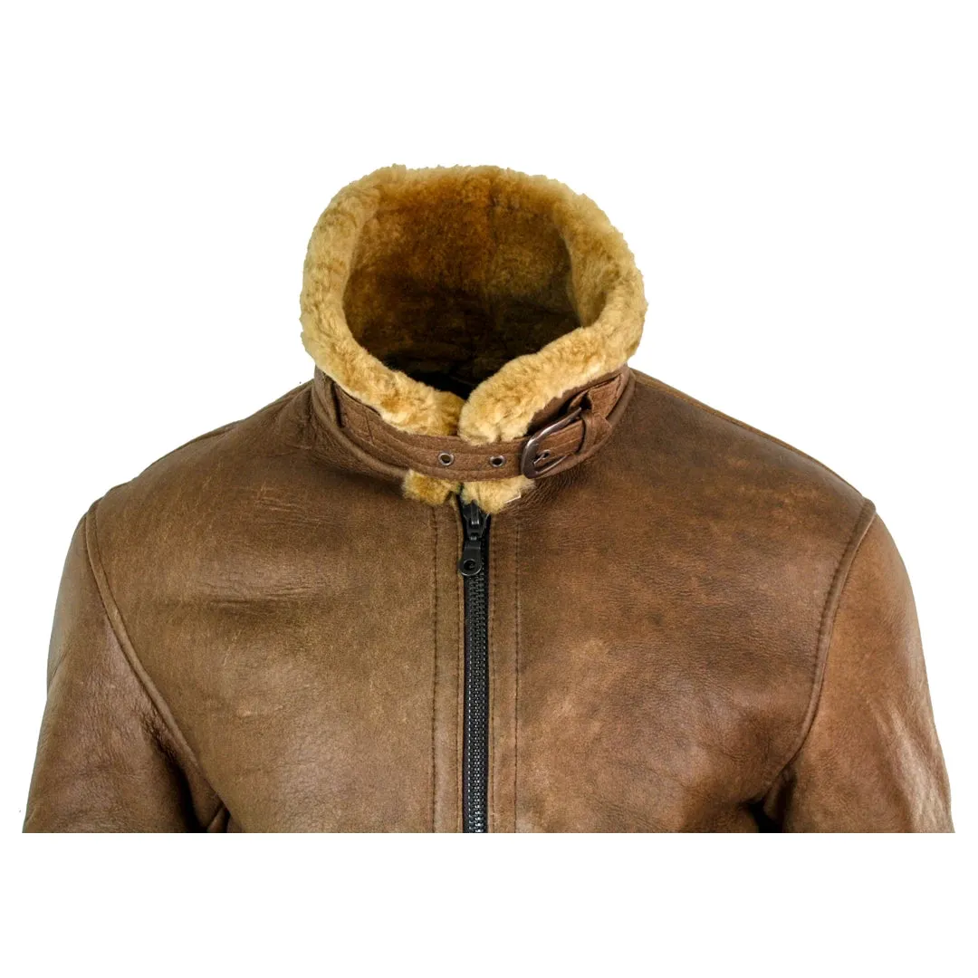 Men's Classic Sheepskin RAF Pilot Flying Jacket Tan Ginger Fur Zip sold by Tru Clothing product image thumbnail 4