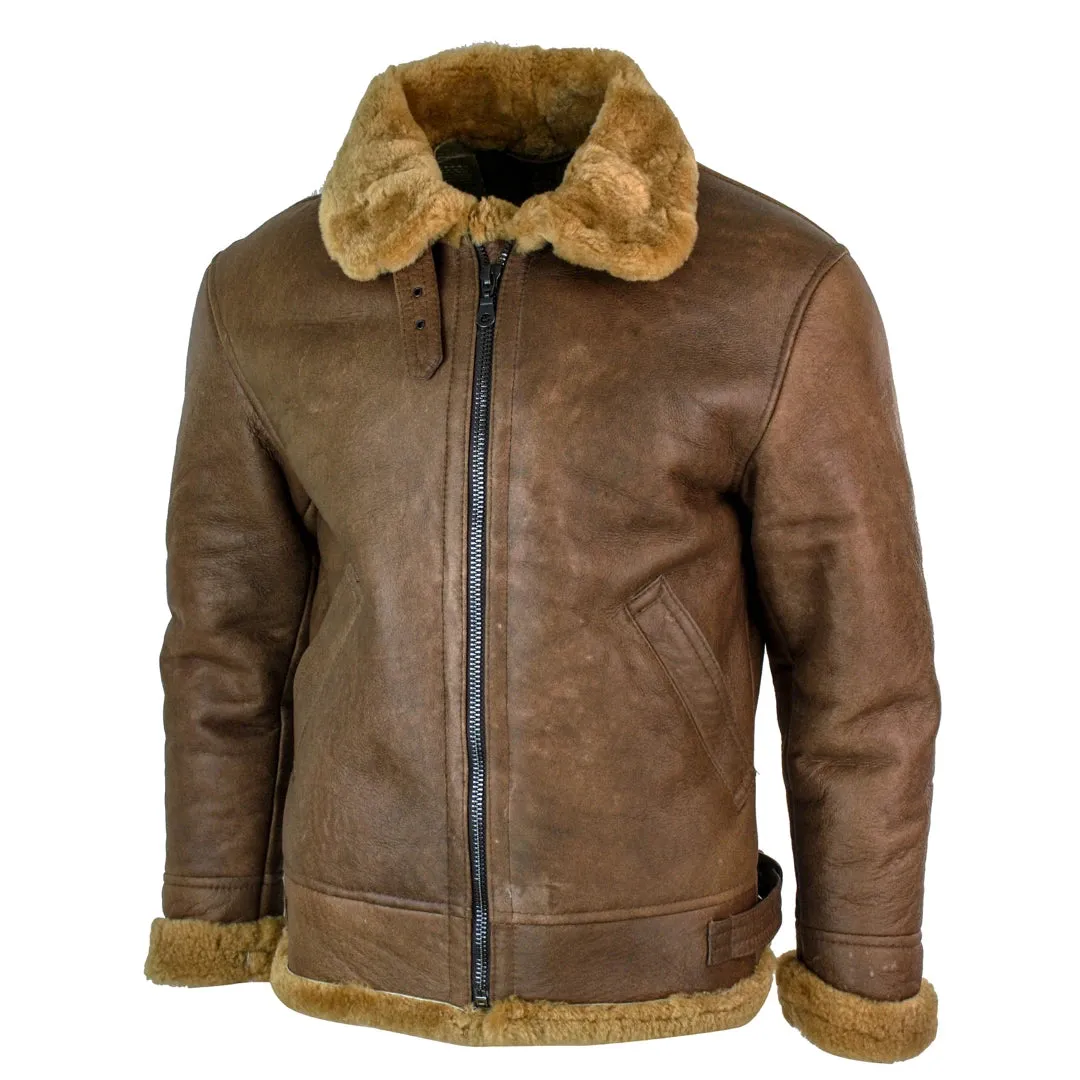 Men's Classic Sheepskin RAF Pilot Flying Jacket Tan Ginger Fur Zip sold by Tru Clothing product image thumbnail 2
