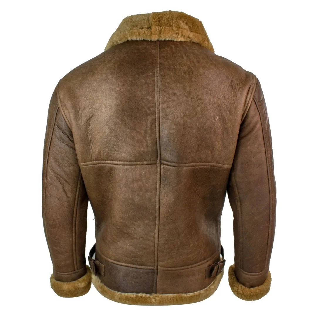 Men's Classic Sheepskin RAF Pilot Flying Jacket Tan Ginger Fur Zip sold by Tru Clothing product image thumbnail 5