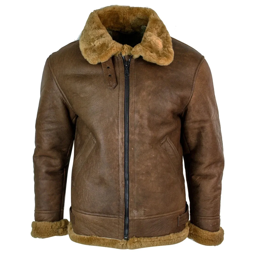 Men's Classic Sheepskin RAF Pilot Flying Jacket Tan Ginger Fur Zip sold by Tru Clothing