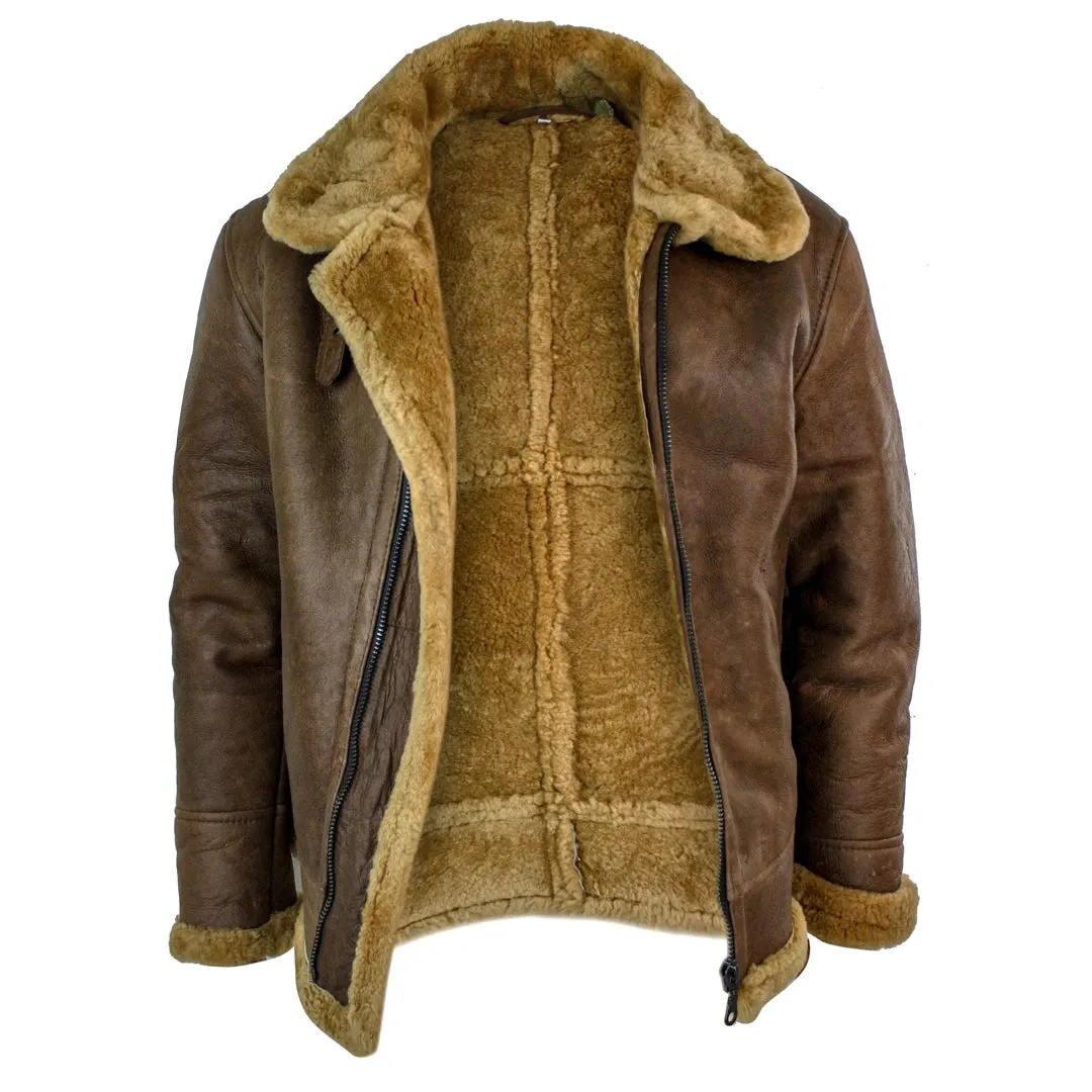 Men's Classic Sheepskin RAF Pilot Flying Jacket Tan Ginger Fur Zip sold by Tru Clothing product image thumbnail 3