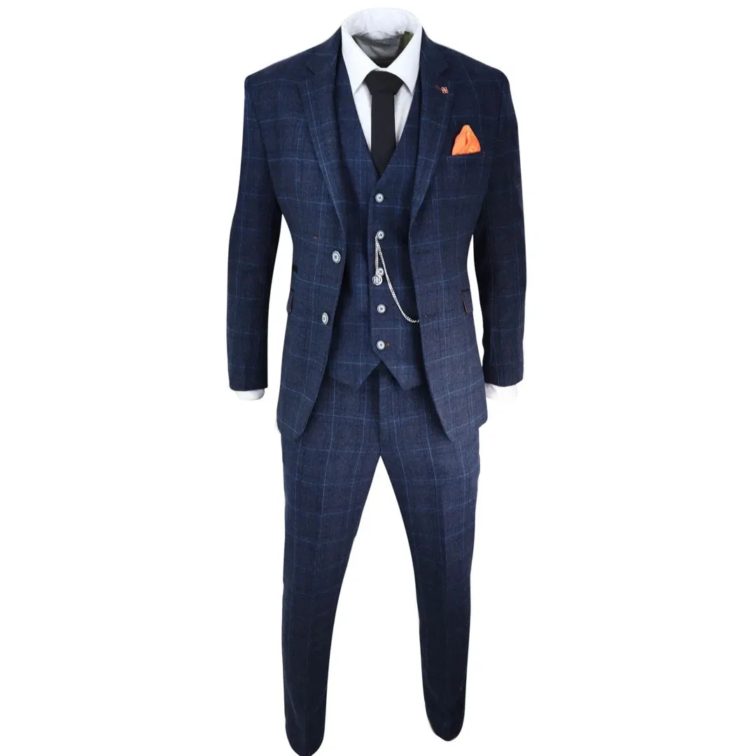 Cody - Men's Grey 3 Piece Suit Tan Navy Check Wedding Prom Formal sold by Tru Clothing product image thumbnail 3