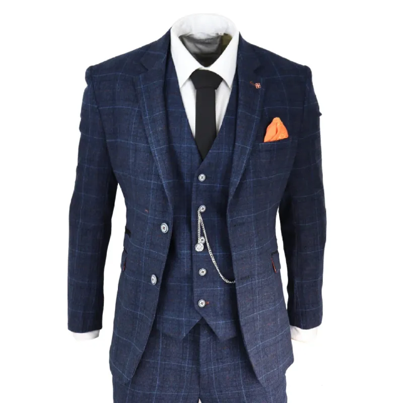 Cody - Men's Grey 3 Piece Suit Tan Navy Check Wedding Prom Formal sold by Tru Clothing