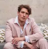SW065522 - Men's Herringbone Tweed 3 Piece Suit Pink Blush Short Reg Long sold by Tru Clothing