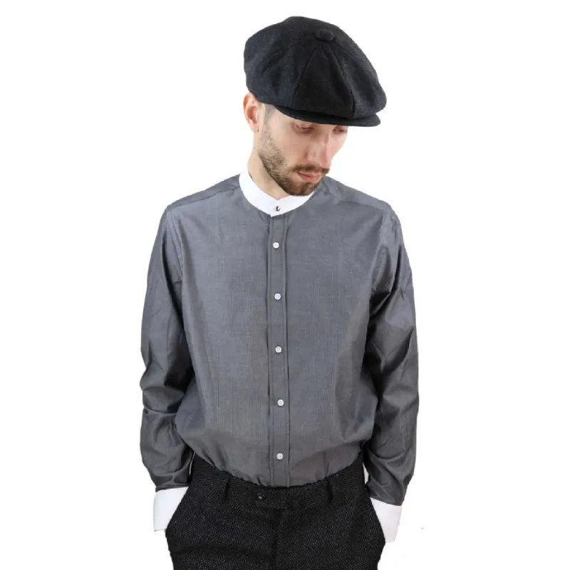 Men's Peaky Blinders Polka Shirt Removable Collar Penny Button Nehru Collarless sold by Tru Clothing