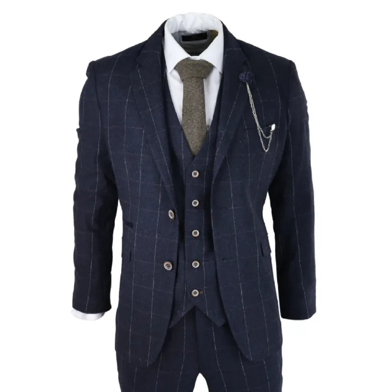 Angels - Men's Navy Check 3 Piece Suit Wool Tweed Classic 1920s Wedding sold by Tru Clothing