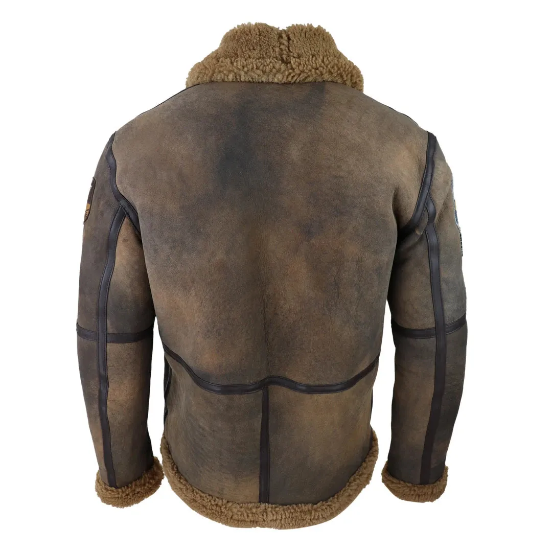 Men's Brown Distressed Sheepskin Flying Jacket Camel Fur Zipped Classic Winter sold by Tru Clothing product image thumbnail 5