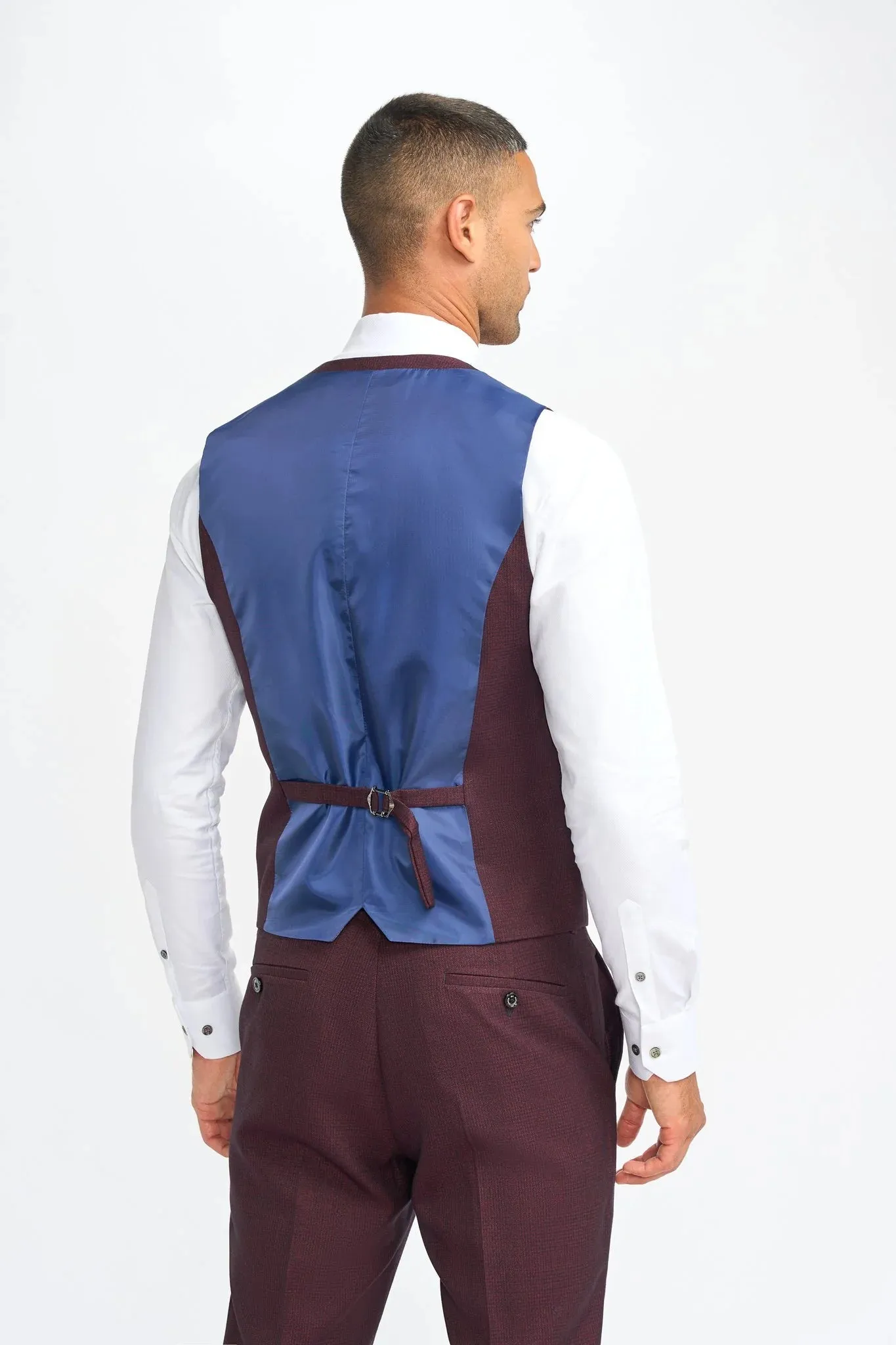 Caridi - Men's Burgundy Checked Waistcoat sold by Tru Clothing product image thumbnail 2