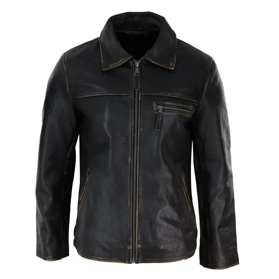 Men's Classic Leather Soft Hide Zipped Collar Box Jacket Fit sold by Tru Clothing