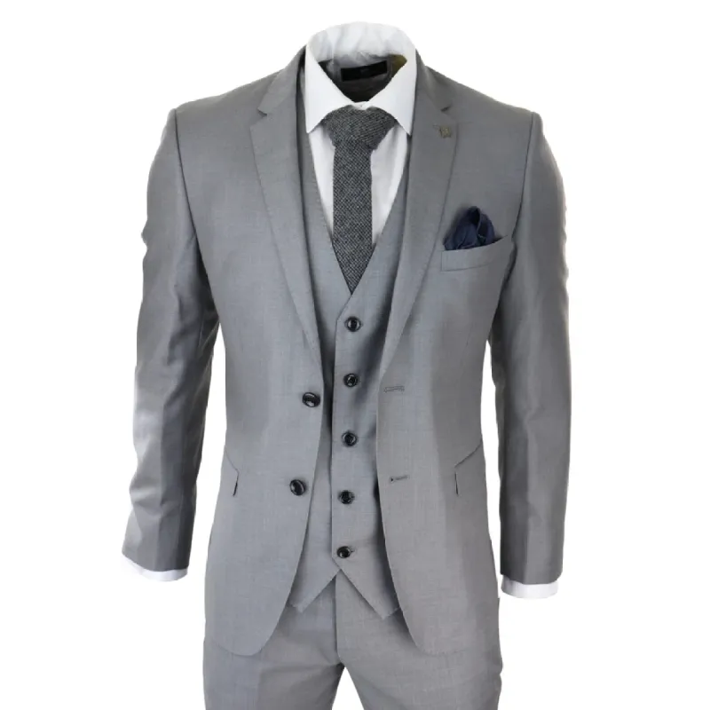 Charles - Men's Light Grey 3 Piece Suit Wedding Summer Prom Grooms sold by Tru Clothing