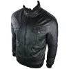 Men's Urban Leather Bomber Jacket High Collar Zipped Pockets Black sold by Tru Clothing