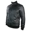 Men's Urban Leather Bomber Jacket High Collar Zipped Pockets Black sold by Tru Clothing