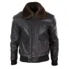 Men's Leather Aviator Bomber Jacket Removable Fur Collar Pilot Flying Jacket sold by Tru Clothing