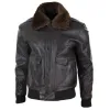 Men's Leather Aviator Bomber Jacket Removable Fur Collar Pilot Flying Jacket sold by Tru Clothing