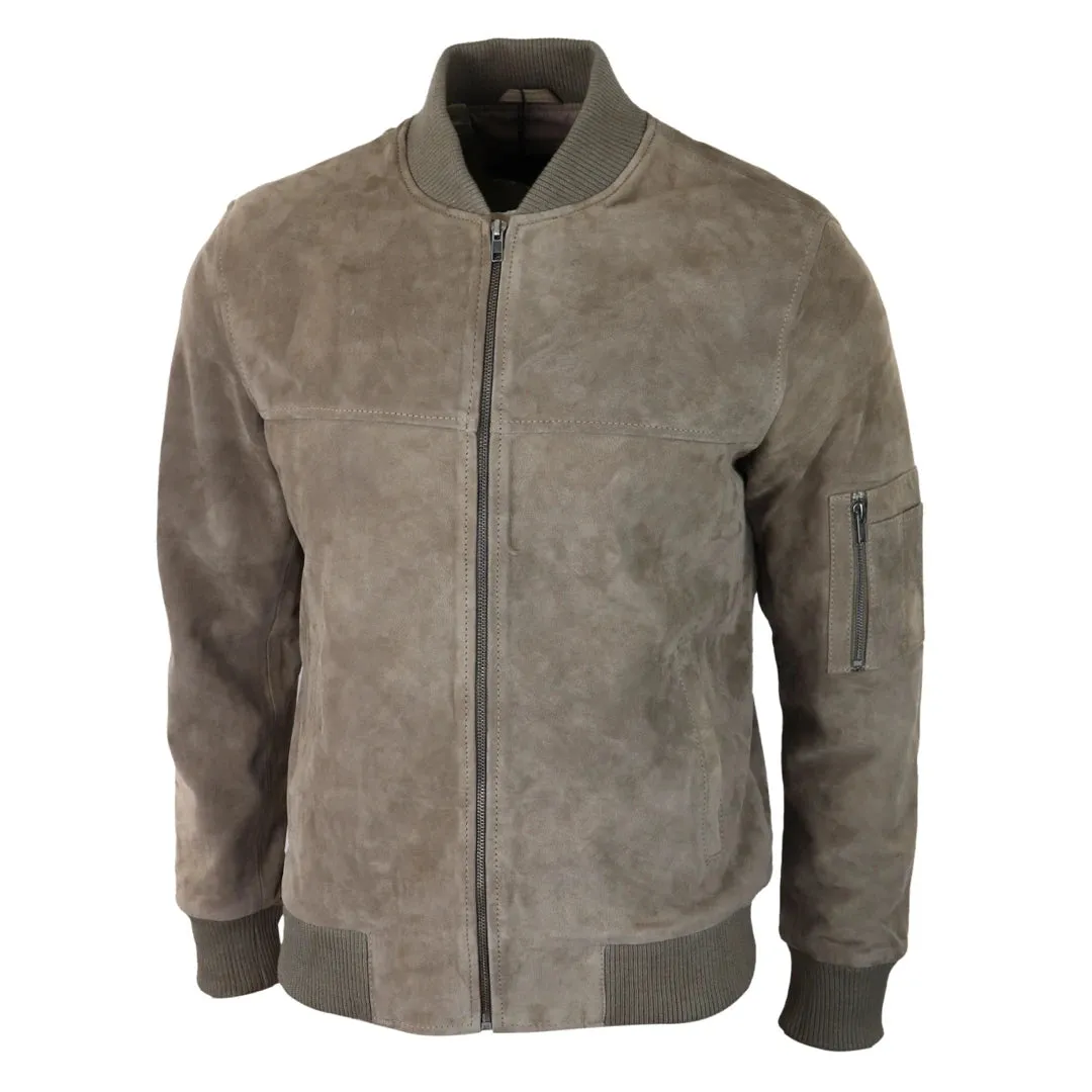 Mens Genuine Suede Bomber Jacket Leather Casual Varsity VIntage Smart Casual sold by Tru Clothing product image thumbnail 2