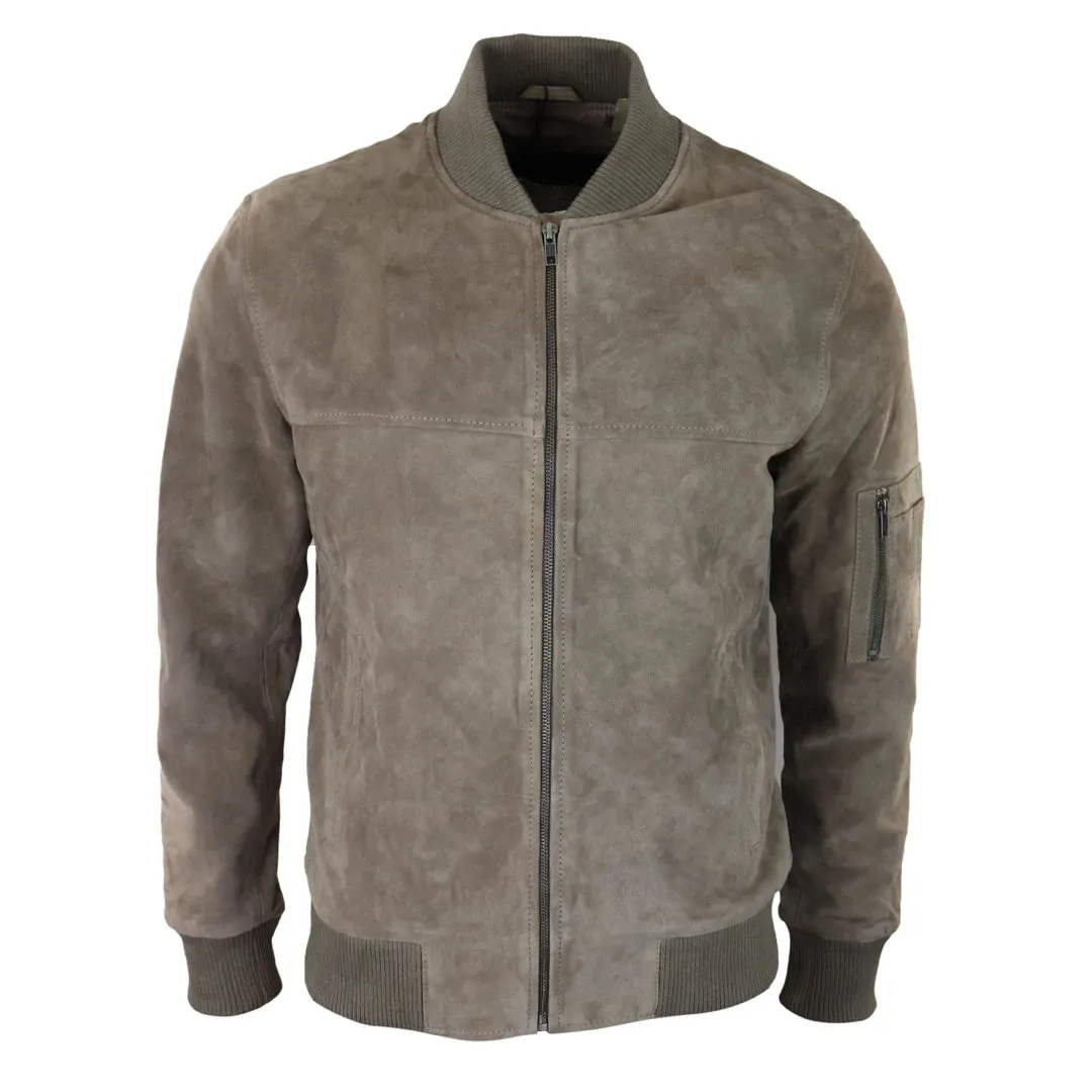 Mens Genuine Suede Bomber Jacket Leather Casual Varsity VIntage Smart Casual sold by Tru Clothing