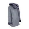 Grey Women's Long Suede Toscana Sheepskin Coat Zipped Hood sold by Tru Clothing