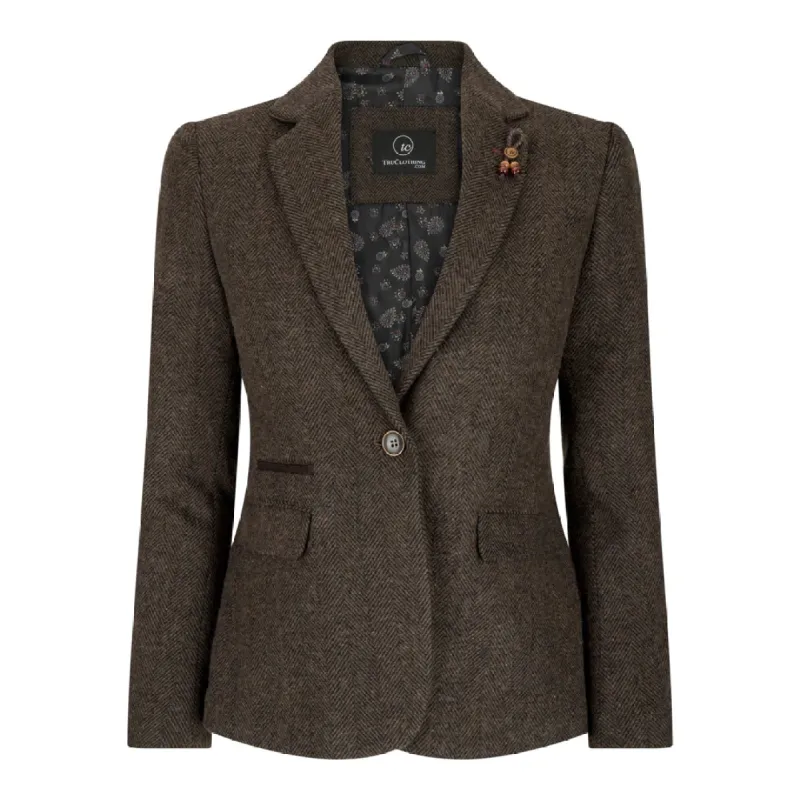 wsn04 - Women's Brown Tweed Blazer Waistcoat & Trouser Classic Suit sold by Tru Clothing