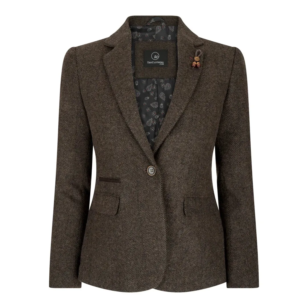 wsn04 - Women's Brown Tweed Blazer Waistcoat & Trouser Classic Suit sold by Tru Clothing